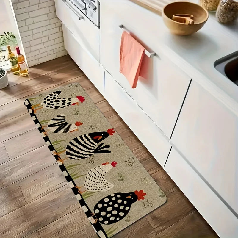 1pc cartoon Rooster kitchen rug, non-slip machine washable flannel floor mat, suitable for hallway door kitchen