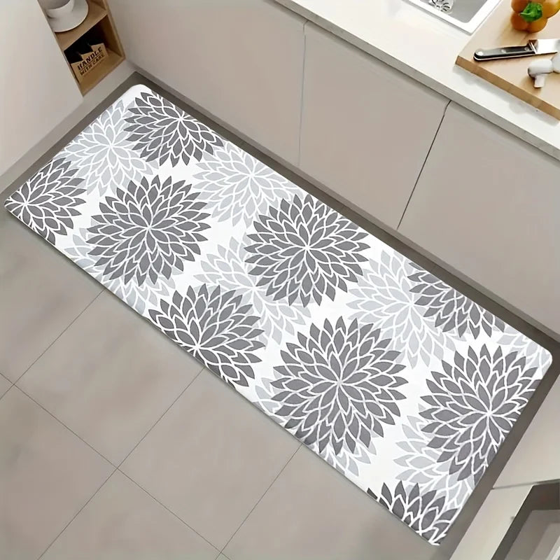 1pc grey print kitchen rug, non-slip machine washable flannel floor mat, suitable for hallway door kitchen