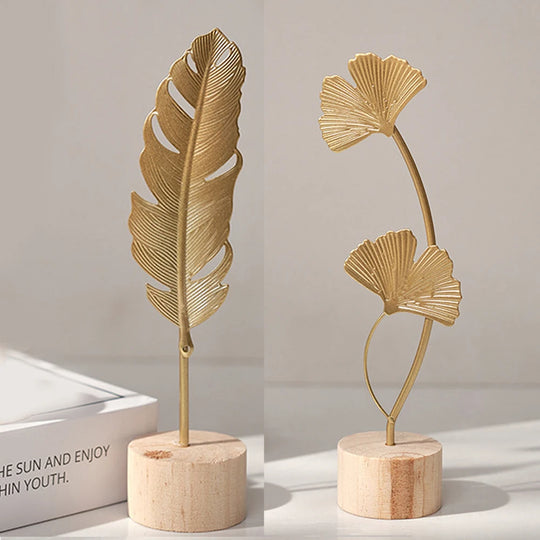 Josephine's Golden Ginkgo Leaf Feather Metal Model Figurines