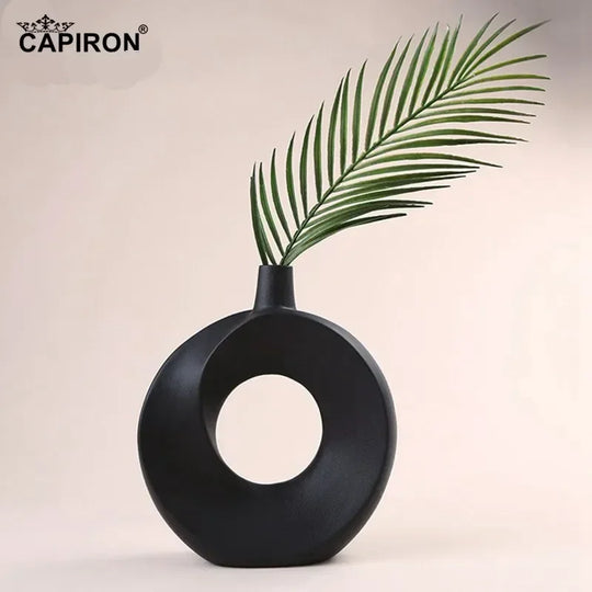 Kathryn Geometric Ceramic Vase Circular Hollow Donut