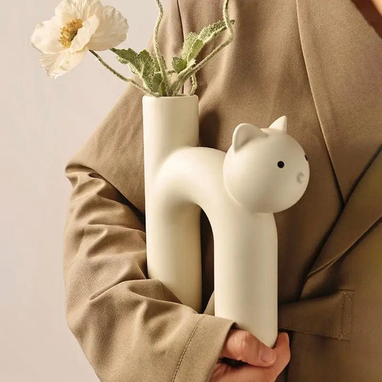 Della Cat Shaped Ceramic Flower Vase