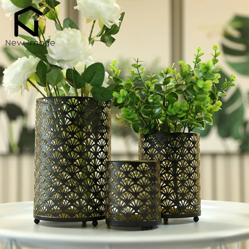 Arielle 3Pcs Fan Pattern Metal Candle Holder Set