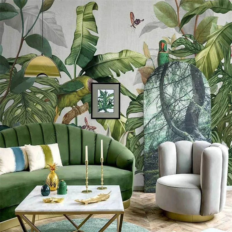 Nordic Green Wall Paper Tropical Rainforests 3d Mural Southeast Asian Jungle Plants Wallpapers for Living Room