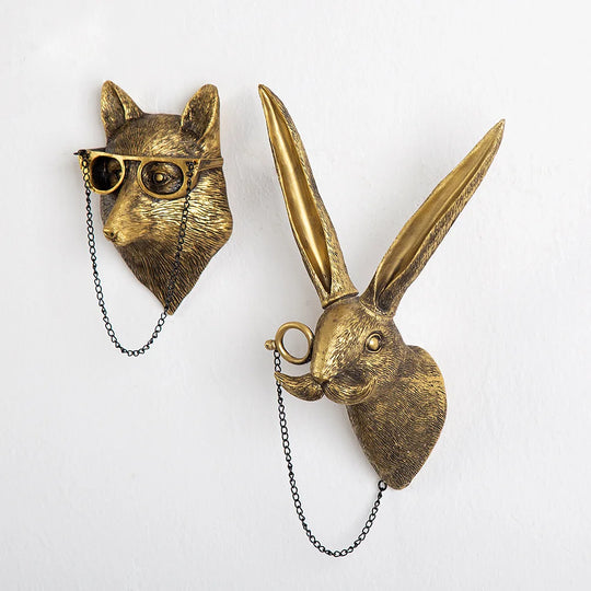 Violet's Antique Bronze Resin Animal Pendant Golden Deer Head Wall Storage Hook