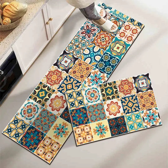 PVC Kitchen Mat Non-slip Washable Kitchen Long Rugs Waterproof Dirt Resistant Carpet PU Leather Wiped Balcony Floor Door Mat