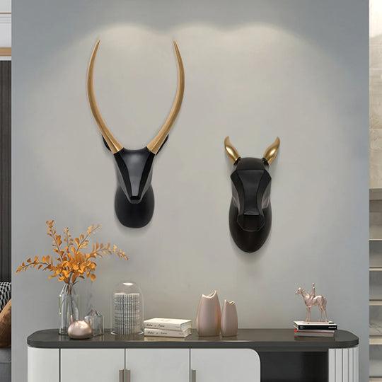 Sophia's Black Deer Resin Statue Room Wall Decoration