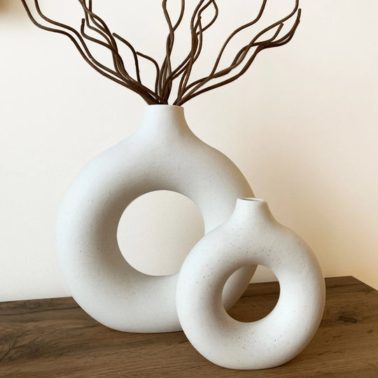 Yareli Nordic Circular Hollow Ceramic Vase: A Modern Decor Accent