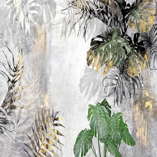 Mia's Custom Modern 3D Tropical Rain Forest Leaves Mural Wallpaper