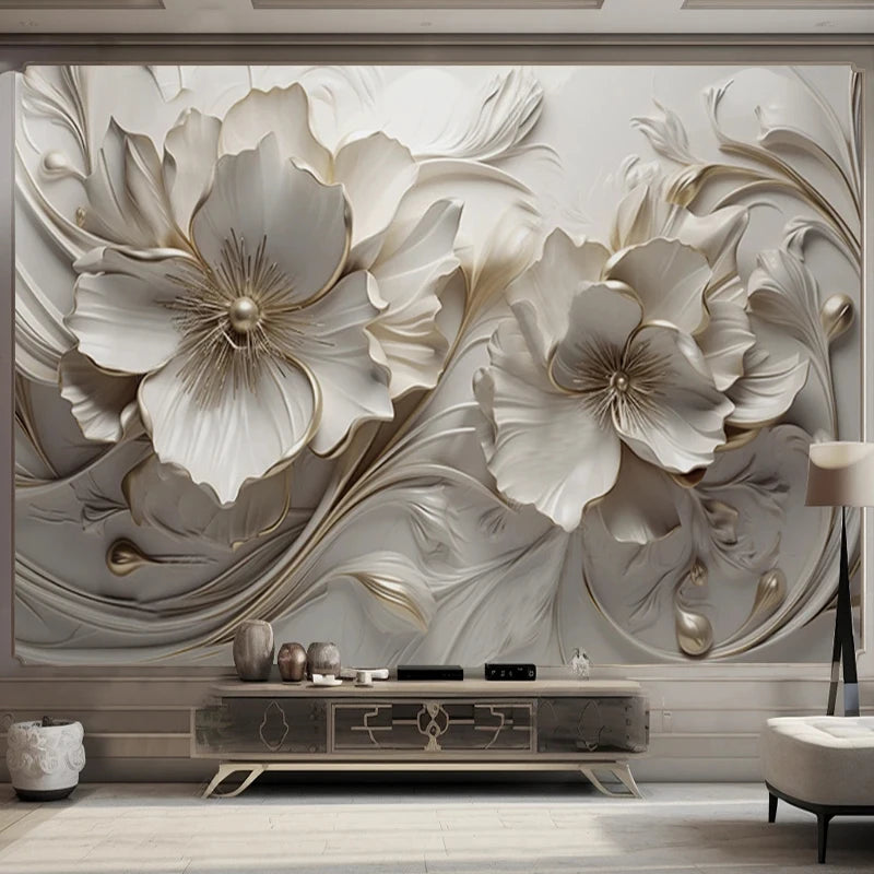 Violet's  Elevate Your Space with Light Luxury 3D Relief Flowers Wallpaper