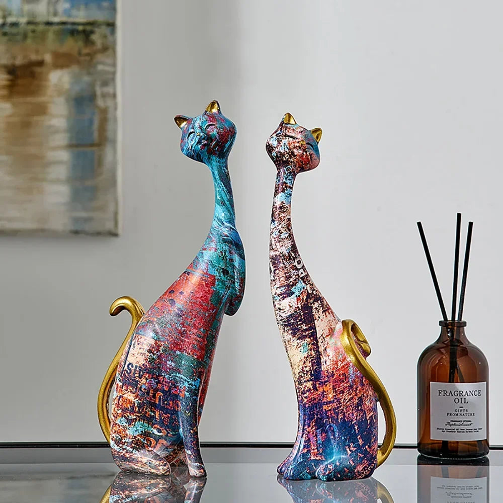 Allie European Style 2pcs Oil Painting Cat Statues