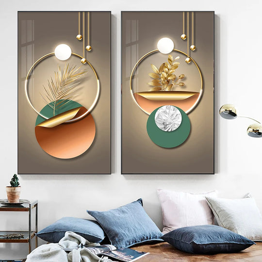 Alexis Abstract Geometric Canvas Art Paintings: Modern Luxury Golden Home Decor