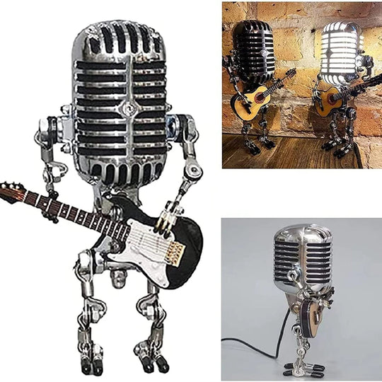 Zoe New Tabletop Metal Figurine Interesting Metal Art Mechanic Microphone Robot Lamp