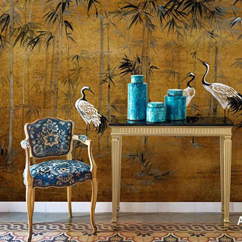 Elliot Custom 3D Wallpaper Mural - Bamboo Leaf Crane