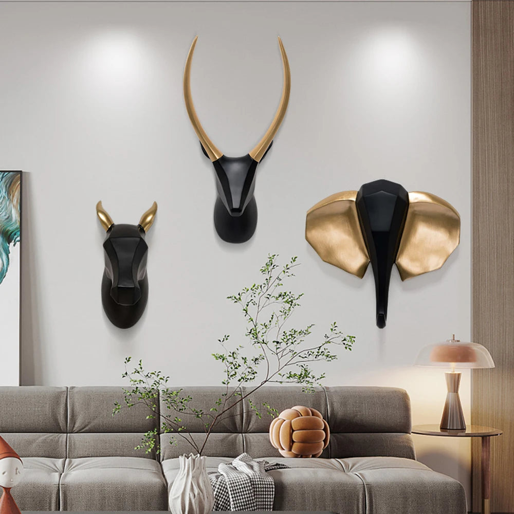 Sophia's Black Deer Resin Statue Room Wall Decoration