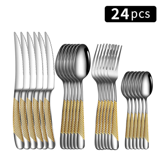 Gracelynn Star Diamond Collection Stainless Steel Tableware Set (24pcs)