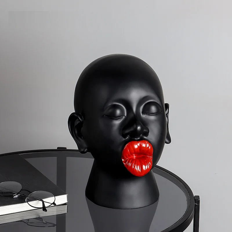 Sophia's Modern Black Red Lip Desktop Female Figure Head Decoration