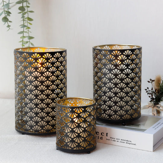 Arielle 3Pcs Fan Pattern Metal Candle Holder Set