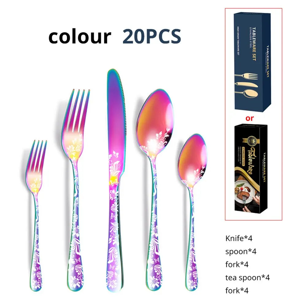 Mariah 20-Piece Patterned Stainless Steel Tableware Set