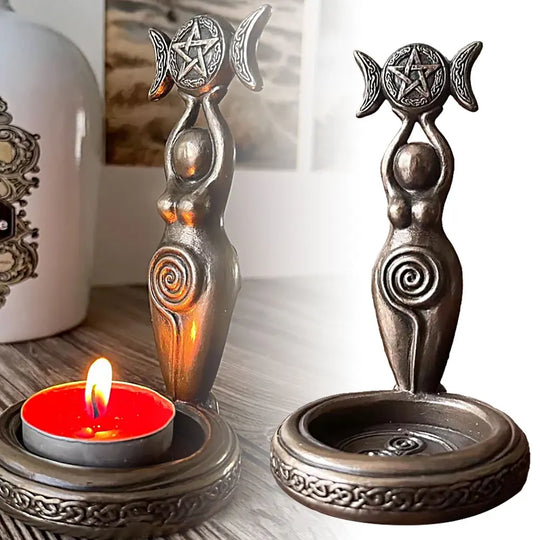 Alexis Goddess Triple Moon Tealight Candle Holder Stand