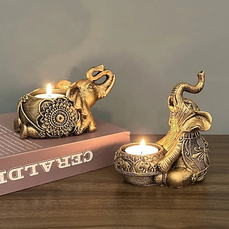 Everlee Elephant Trunks Up Sculpture Tealight Candle Holder