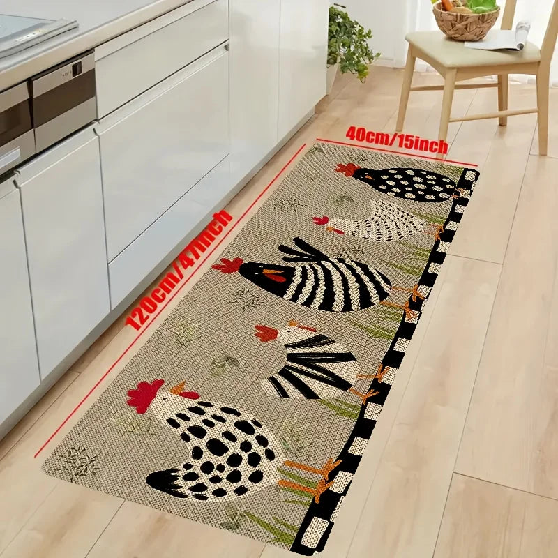 1pc cartoon Rooster kitchen rug, non-slip machine washable flannel floor mat, suitable for hallway door kitchen