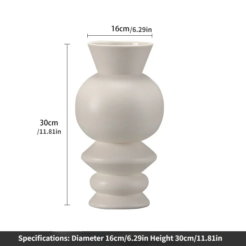 Kyra Household Simple White Multilayer Straight Tube Glazed Ceramic Vase