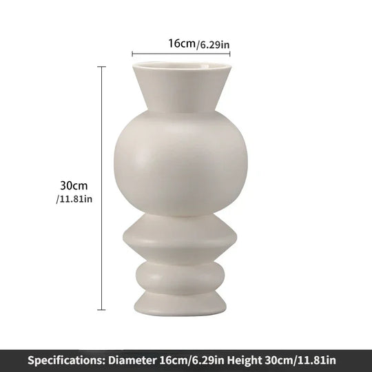 Kyra Household Simple White Multilayer Straight Tube Glazed Ceramic Vase