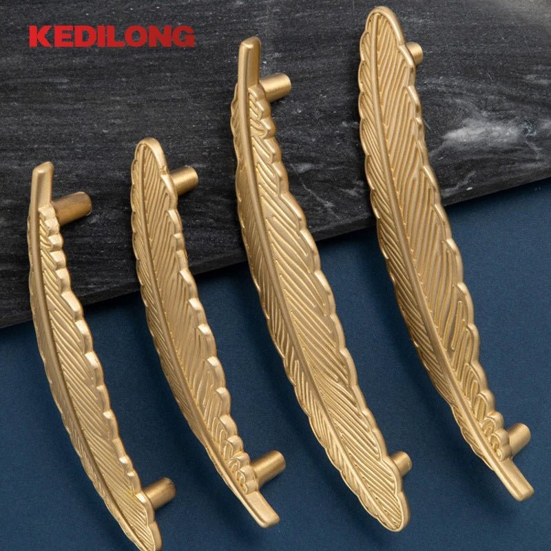 Ella's Feather Gold Brass Cabinet Handle