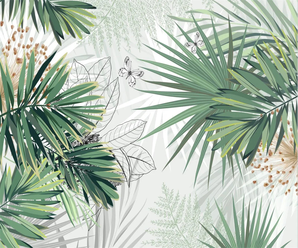 Samantha's Elegant Tropical Plant Jungle 3D Leaf Wallpaper