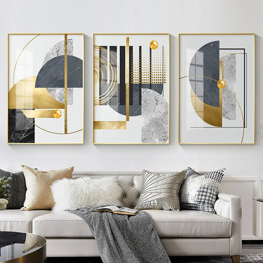 Tessa Modern Golden Abstract Geometric Art Canvas Print