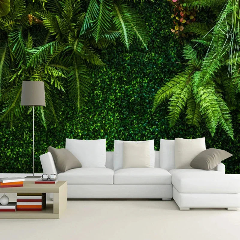 Eleanor's   Create an Enchanting Oasis with Custom 3D Rainforest Green Leaves Wallpaper