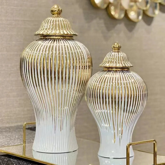 Keilani Ceramic Ginger Jar: A Golden Touch of Elegance