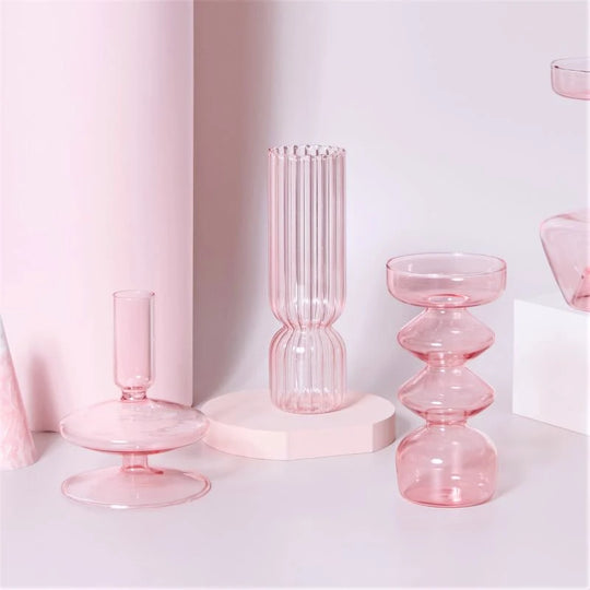 Danna Pink Glass Candle Holder