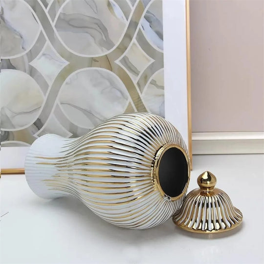 Keilani Ceramic Ginger Jar: A Golden Touch of Elegance