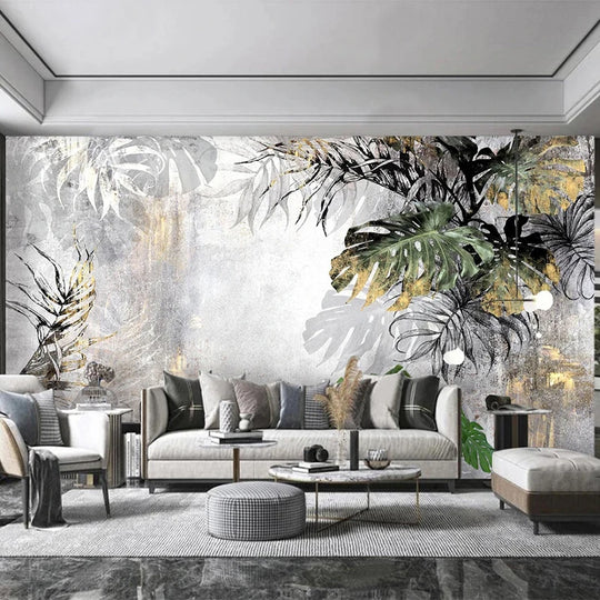 Mia's Custom Modern 3D Tropical Rain Forest Leaves Mural Wallpaper