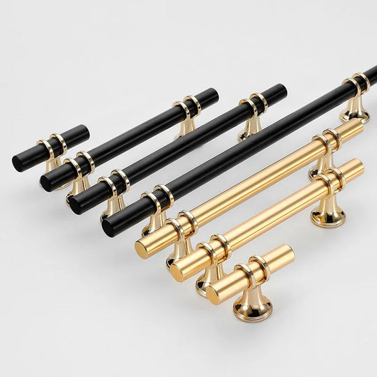 Sophie's Modern Zinc Alloy Black Gold Door Handles Kitchen Cabinet Handles Solid Drawer Knobs