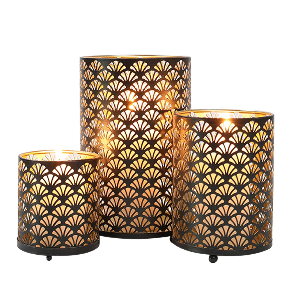 Arielle 3Pcs Fan Pattern Metal Candle Holder Set