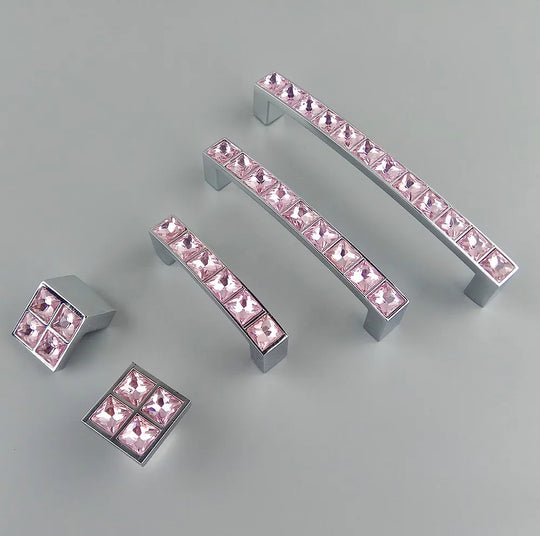 Lily's Shiny Real Pink Crystal Glass Diamond Handle For Furniture Drawer Table Knobs