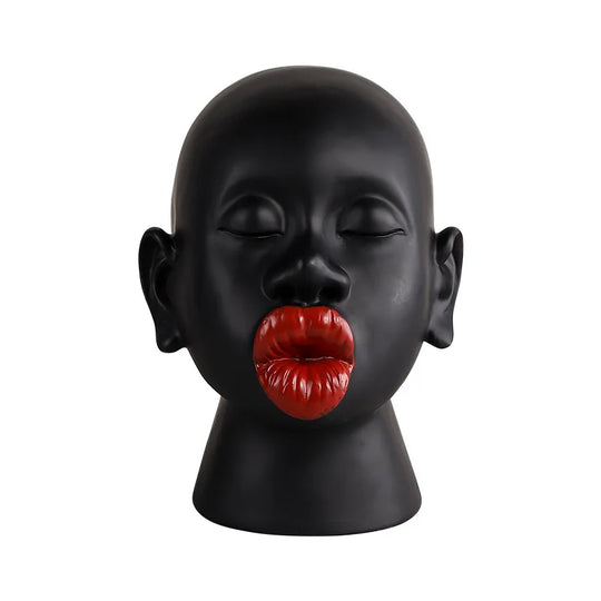 Sophia's Modern Black Red Lip Desktop Female Figure Head Decoration