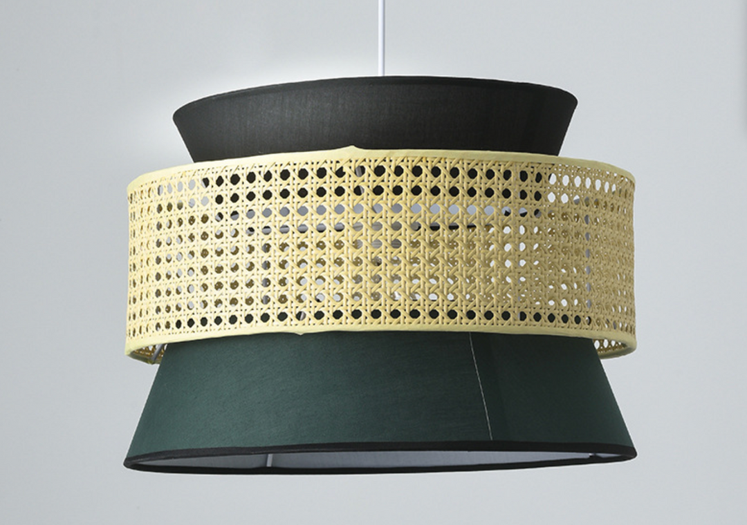 Rustic Rattan Pendant Light Fixture - Simplicity Single, Black/Green