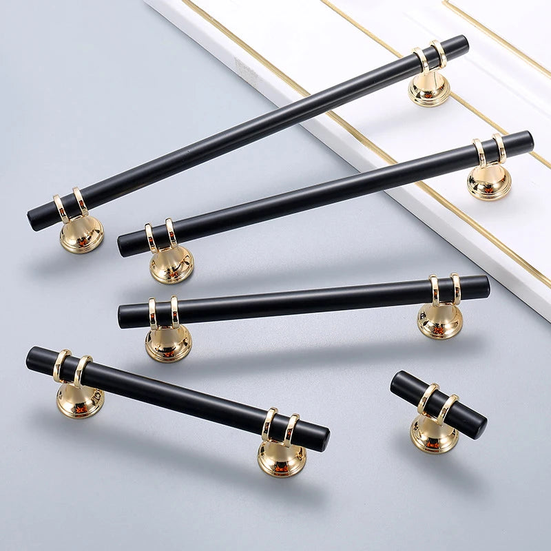 Sophie's Modern Zinc Alloy Black Gold Door Handles Kitchen Cabinet Handles Solid Drawer Knobs