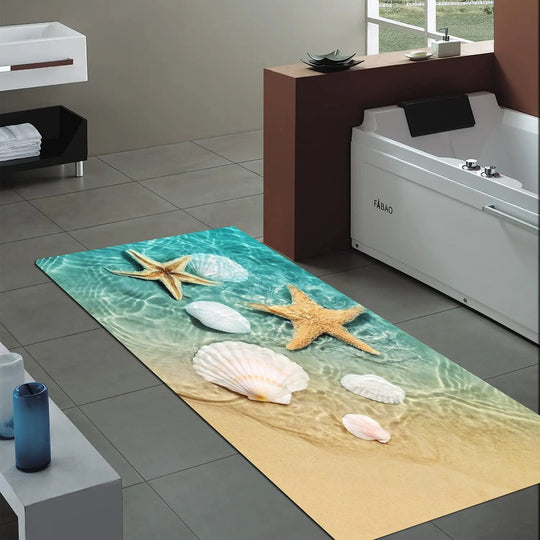 Beach Starfish Scallop Kitchen Floor Mat Living Room Bedroom Decor Carpet Home Hallway Entrance Doormat Balcony Bathroom Mat