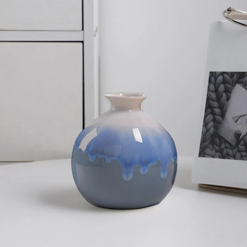 Maliyah Flowing Glaze Ceramic Vase: Minimalist Elegance