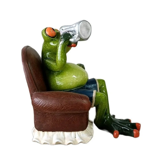 Sophia's Reading Frog Miniature Enameled Resin Frog Drunkard Figurine Household Ornament