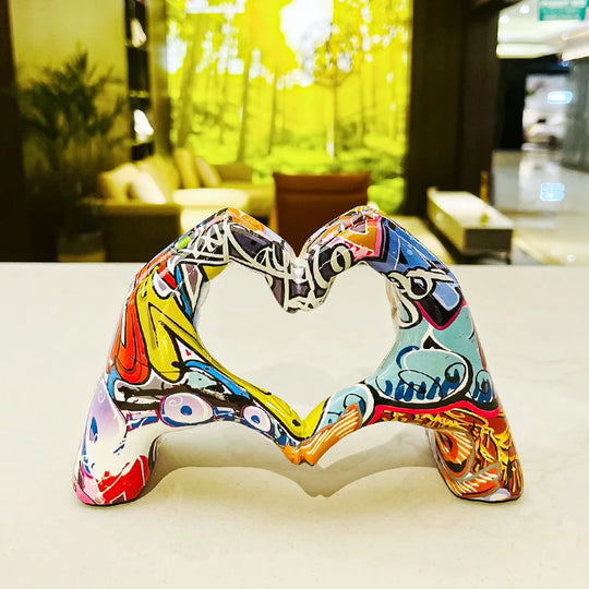 Zoey's Graffiti Resin Heart Gesture Sculpture