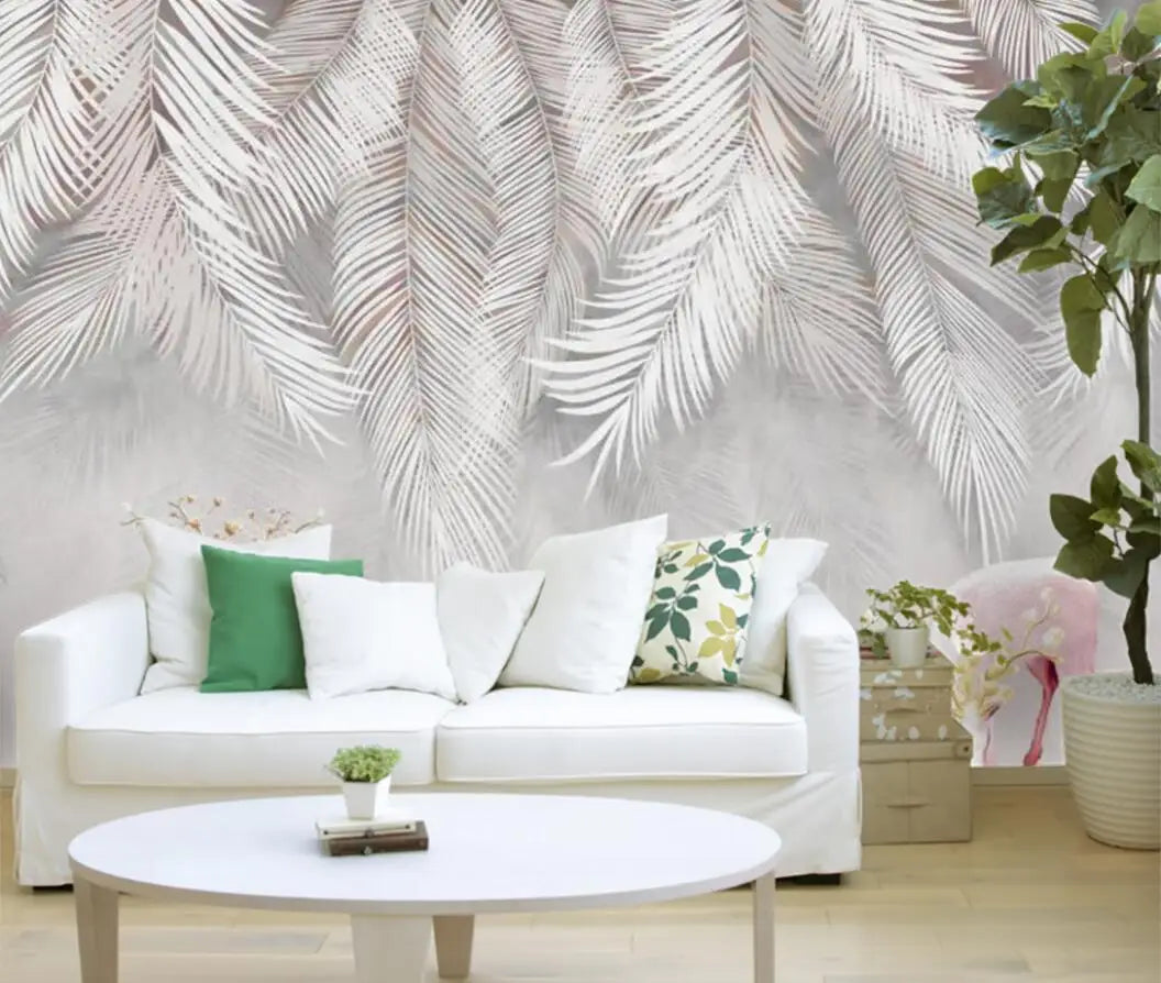 Chloe's Custom Wallpaper: European Tropical Rainforest Plant Black and White Leaf Mural