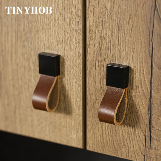 Monica TINYHOB Europe Style Furniture Handles Kitchen Closet Wardrobe Dresser Door Knob Leather Gold Brass Drawer Cabinet Pull Vintage