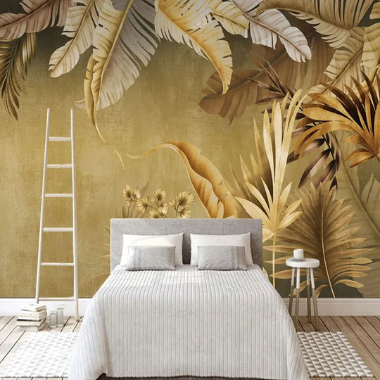 Emily's  Transform Your Space with Custom 3D Golden Leaf Mural Wallpaper