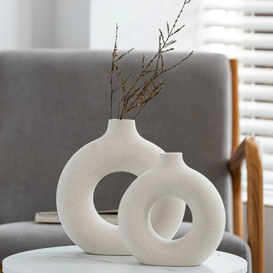 Yareli Nordic Circular Hollow Ceramic Vase: A Modern Decor Accent