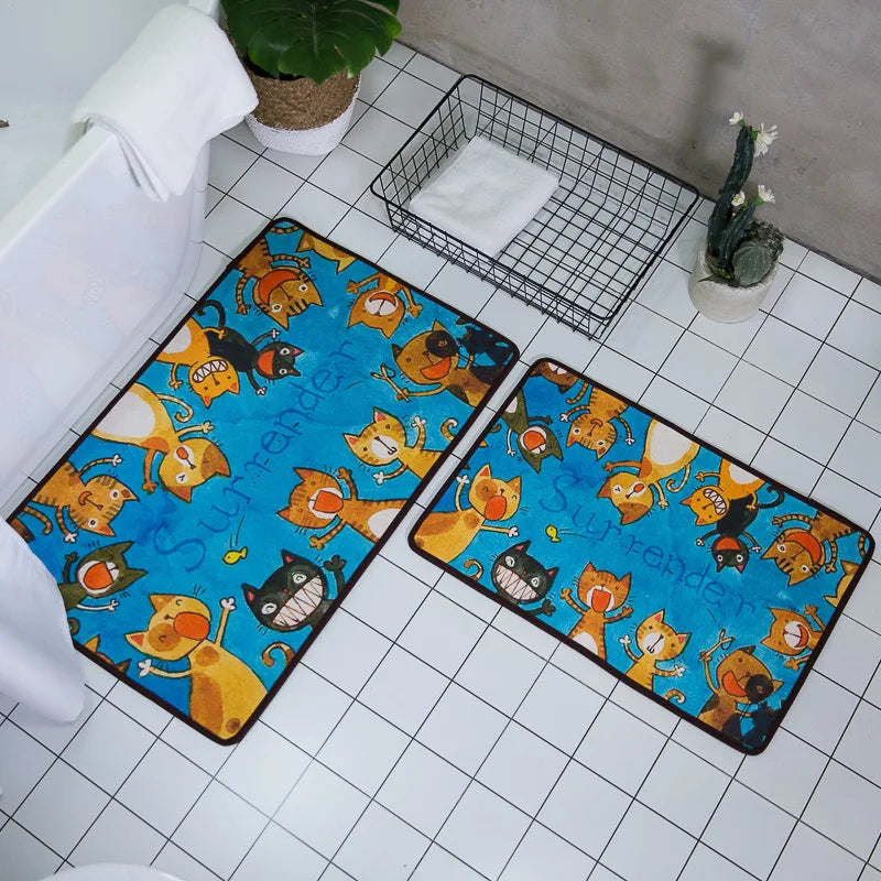 Cute Cats Door Mat For Kids Rugs TPR Anti-Slip Doormat Cartoon Animals Carpet For Child Play Area Rugs Kitchen Bath Mat